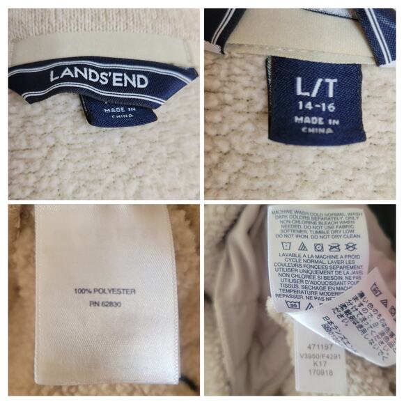 Lands End Womens Sweater Fleece Line Jacket Tan Heather Full Zip Pockets✨️L Tall - Picture 9 of 13